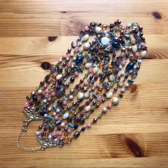 7 Strand Genuine Mother Pearl Cats Eye Necklace - Picture 8 of 17